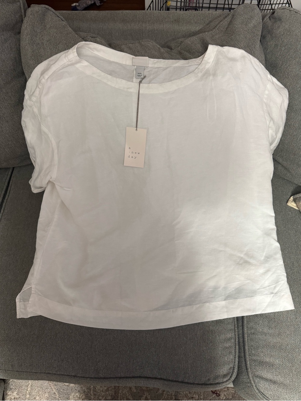 a new day White Short Sleeve Linen-Blend Boxy Tee